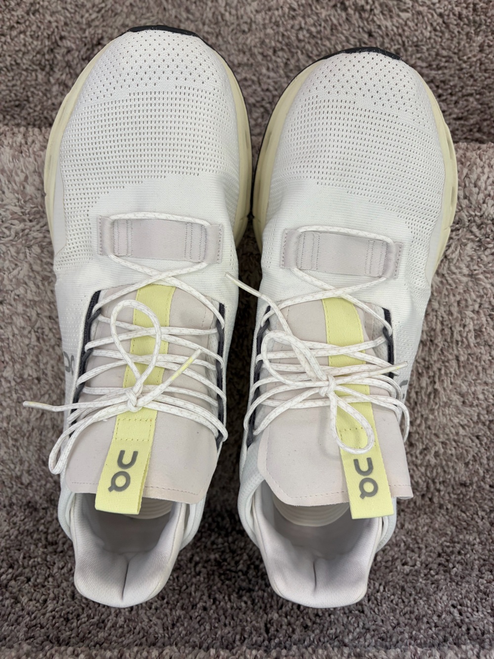 On CloudNova Running Men’s White Athletic Sneakers with Pale Yellow Tab size 13